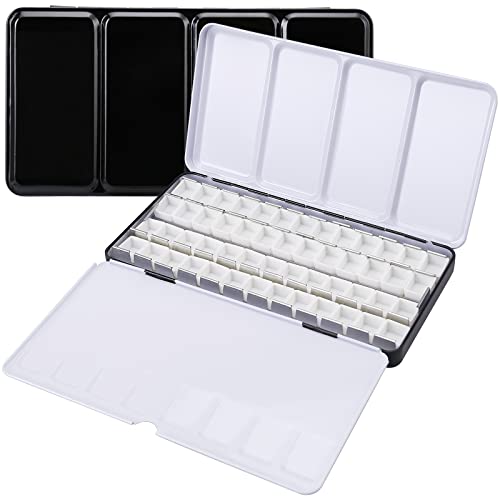Empty Watercolor Palette, Metal Watercolor Tin with Fold-Out Palette, Large Watercolor Tray Palette with 52 Empty Watercolor Half Pans for Plein Air Painting, Acrylic and Oil Painting - color: Black, size: 52 Empty Half Pans
