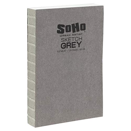 SoHo Urban Artist Open Bound Sketch Pads - Open Coptic Bound Sketch Pads for Drawing, Calligraphy, Any Dry Media, & More! - [Grey - 5.6x8.26 - Single] - color: Grey, size: 5.6x8.26" - Single