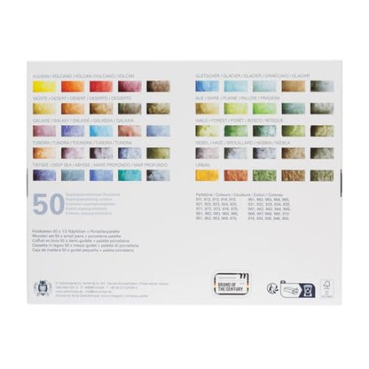 Schmincke Horadam Aquarell Watercolor Pans - Set of 50, Wood Case, Super Granulation Colors, Half Pans