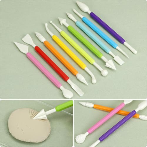 QWORK 24-Piece Clay Sculpting Tool Kit with Acrylic Roller, Sheets, Plastic Scraper, Stainless Steel Cutters, Polymer Clay Cutter Tools