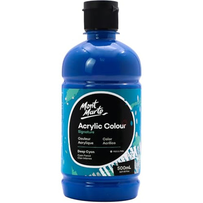 Mont Marte Signature Deep Cyan Acrylic Paint, 16.9oz (500ml), Semi-Matte Finish, Suitable for Canvas, Wood, Fabric, Leather, Cardboard, Paper, MDF and Crafts - color: Deep Cyan, size: 16.9 Fl Oz (Pack of 1)