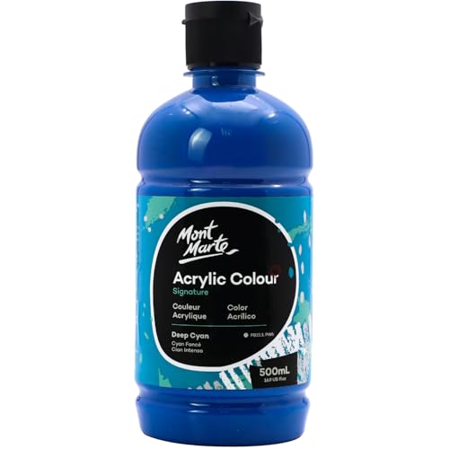 Mont Marte Signature Deep Cyan Acrylic Paint, 16.9oz (500ml), Semi-Matte Finish, Suitable for Canvas, Wood, Fabric, Leather, Cardboard, Paper, MDF and Crafts - color: Deep Cyan, size: 16.9 Fl Oz (Pack of 1)