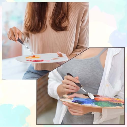 2Pcs Oval Palette Knife Pallet Knife Width Palette Knives Stainless Steel No.20 No.19 Art Paint Spatula with Wood Handle Metal Palette Knife for Oil Acrylic Canvas Mixing Spreading Pastry Decorating
