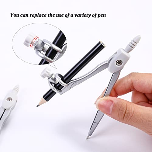 Vobou Math Geometry Kit Sets 10 Piece Student Supplies with Shatterproof Storage Box,Includes Rulers,Protractor,Compass,Eraser,Pencil Sharpener,Lead Refills,Pencil,for Drafting（White） - color: White