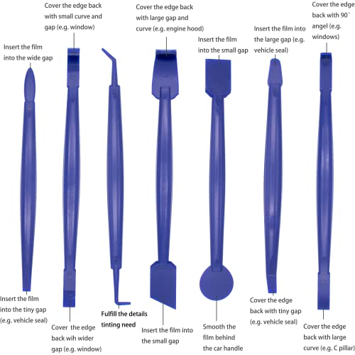 Spanno Vinyl Wrap Tool Kit Window Tint Kits for Window Film Installation, Include 7PCS Pro Tinting Stick Squeegee, Felt Squeegee, Vinyl Wrap Gloves, French Terry Cleaning Cloth and Utility Knife - color: Blue