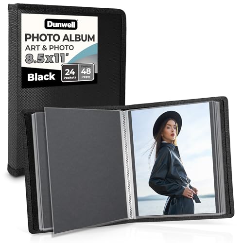 Dunwell Art Portfolio 8.5x11 Folder (Black), Mounting Paper, Portfolio Binder for Artwork, 8.5 x 11 Art Folder, 24 Pockets Display 48 Pages, Acid-Free Poly Presentation Book - color: Black, size: 8.5x11" w/ BLK Paper