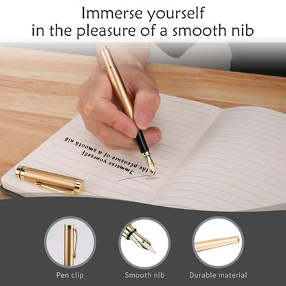 Tiankool Luxury Fountain Pen,Fine Nib, Exquisite Pen Gift Set for Men&Women-Includes 10 Ink Cartridges&Ink Converter- Nice Pens - Gold - color: Gold