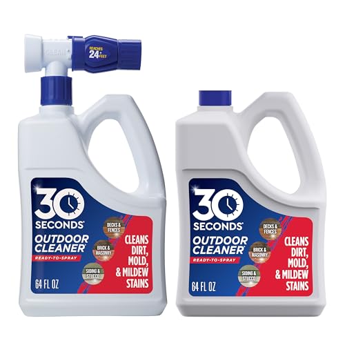 30 SECONDS Outdoor Cleaner 2 Pack with Hose End Sprayer - Cleans Stains from Algae, Mold and Mildew on Vinyl Siding, Deck, Patio, Brick and More - size: 64 Fl Oz (Pack of 2)