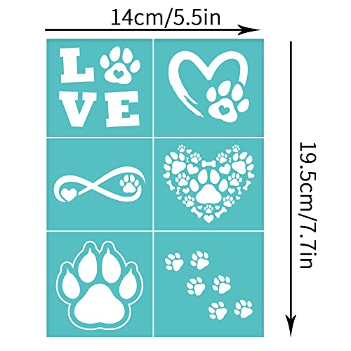 OLYCRAFT 2Pcs Self-Adhesive Silk Screen Printing Stencil Paw Print Silk Screen Stencil Heart Infinity Paw Print Reusable Mesh Stencils Transfer for DIY T-Shirt Fabric Painting - 5.5x7.7 Inch - color: Paw Print Theme