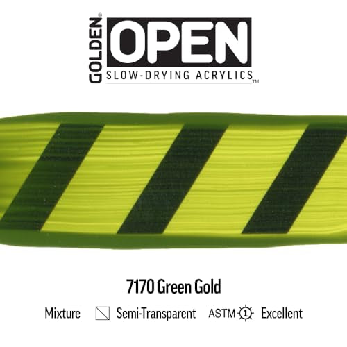 GOLDEN OPEN Slow-Drying Acrylics, Green Gold, 2 fl oz. tube, Professional Acrylic Paint, Semi-Transparent - color: Green Gold, size: 2 Fl Oz (Pack of 1)