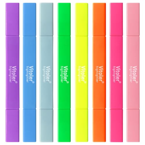 Vitoler Highlighters Assorted Colors, 8 Pack Dual Tip Pastel Highlighters | Non-Toxic, Quick-Drying Ink, Soft Tip, Fine & Chisel, for Teachers, Nurses, Office, School, Bible Study, Journaling - color: Vivid Colors
