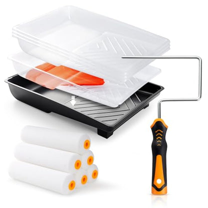 12 Pcs 6 Inch Paint Roller Kit with High-Density Foam Paint Roller, Paint Tray with Liner, Mini Roller for Painting Wall, Door, Cabinet - size: 6 Inch Foam, 12 Pack