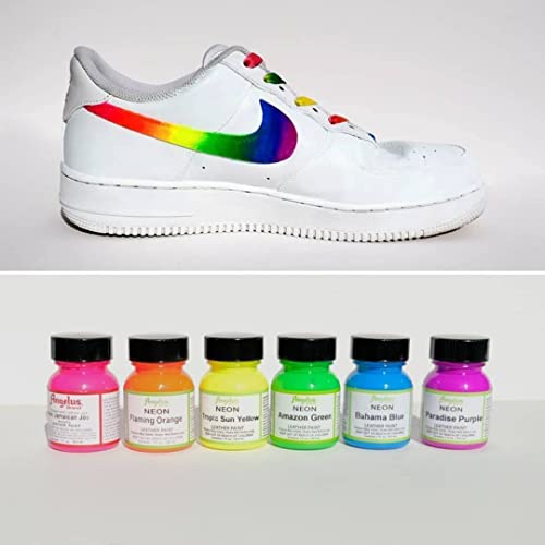 Angelus 4oz Neon Leather Paint 6 Pack Starter Kit Set For Paint, Shoes, Boots, Jackets, Shirts, Art, Crafts, & More