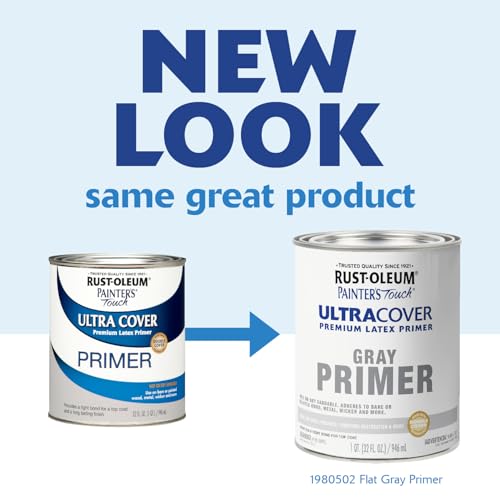 Rust-Oleum Brush On Acrylic Paint 1980502 Painters Touch Quart Latex, Flat Gray Primer, 1 (Pack of 1), 32 Fl Oz - color: Flat Gray Primer, size: 1 Quarts (Pack of 1)