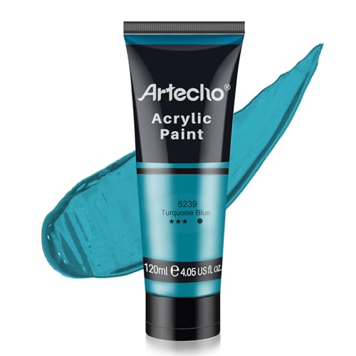 Artecho Turquoise Blue Acrylic Paint (120ml / 4.05oz) Tubes, Art Craft Paints for Canvas Painting, Rock, Stone, Wood, Fabric, Art Supplies - color: Turquoise Blue, style: Regular