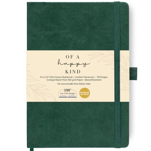 A5 Leather Bound Journal Green 5.8x8.3" Lined Notebook 300 Pages | Thick journals for writing. Premium leather bound journal and notebook for work, travel, school, daily notes, and journaling. - color: Green, size: A5 300 Pages