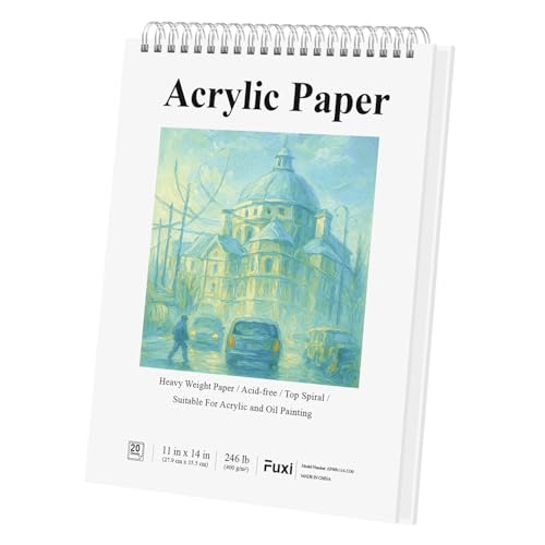 Fuxi Acrylic Paint Book Pad, 11x14 Inch 246lb/400GSM Art Paper for Acrylic Painting | 20 Sheets (40 Pages) Notebook for Painting, Drawing & Art Supplies. - color: White, size: 11" x 14" (Pack of 1)