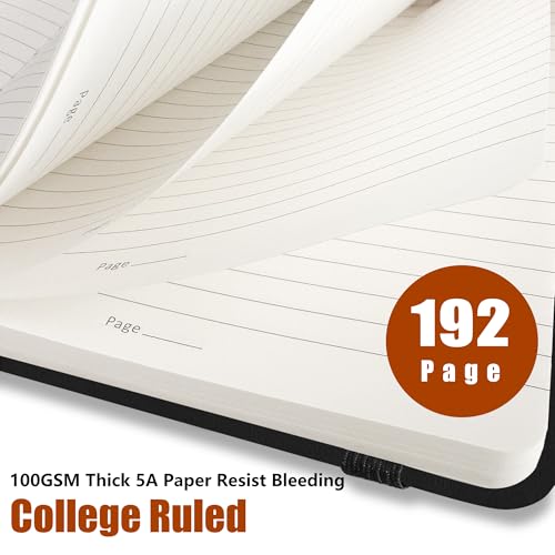 Lined Journal Notebook, A5, 192 Pages 100 GSM Thick Paper, Hardcover Leather College Ruled Journal for Writing, Men Women, Journaling, Daily, Work, Office, Home School Business(Black) - color: Black, style: b-Lined
