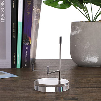 Hipiwe Clear Acrylic Display Stand Holder with Adjustable Metal Arms Display Easel Stands for Gemstones Fossils Minerals Agate Slabs Plates Crystals Saucers Collectibles, 2.8*2.8*4.1 inch