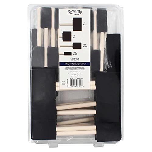 ArtSkills Bulk Foam Paint Brushes, Sponge Brushes for Painting, 4” 3” 2” & 1” Sponge Paint Brushes for Art, Varnish, Wood Stain, Assorted 48pk