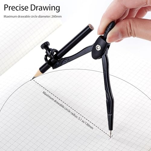 6 Pcs Plastic Geometry Math Set, 12 Inch Ruler, Compass, Sharpener, Pencil,Protractor & Square for Student School Office