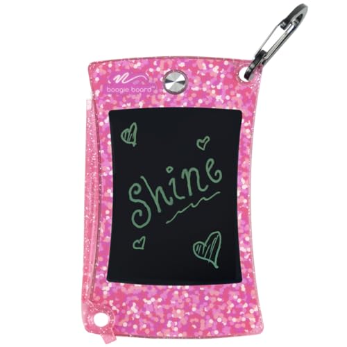 Boogie Board Jot Pocket Writing Tablet – Doodle Board Travel Essentials LCD Screen Instant Erase Stylus Pen Kickstand Drawing Pad Shimmer Collection, Pink