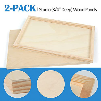 Unfinished Birch Wood Canvas Panels Kit, Falling in Art 2 Pack of 11x17’’ Studio 3/4’’ Deep Cradle Boards for Pouring Art, Crafts, Painting, and More - size: 11*17 2-pack