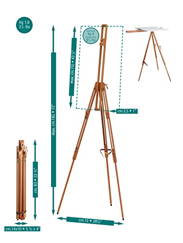 Mabef M28 Universal Field Easel – Lightweight Oiled Beech Wood Tripod Easel for Oil, Acrylic, Watercolour or Pastel Painting, Adjustable Canvas Angle & Portable Outdoor/Indoor Stand - style: Contemporary