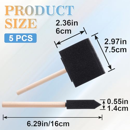 SmallCat 5 PCS Foam Paint Brushes, 2.97 Inch Foam Sponge Brushes for Varnishes, Reusable Sponge Brushes with Wood Handles for Painting, Staining, and DIY Crafts - Black - size: 3"