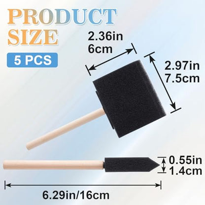 SmallCat 5 PCS Foam Paint Brushes, 2.97 Inch Foam Sponge Brushes for Varnishes, Reusable Sponge Brushes with Wood Handles for Painting, Staining, and DIY Crafts - Black - size: 3"
