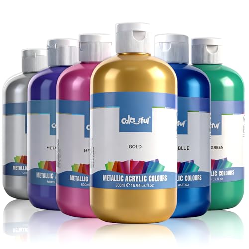 Colorful Artist Metallic Acrylic Paint Set, 6 Pack 16.67oz each Art Paint, Non Toxic, Non Fading Paints for Art Painting, Handcrafts, Ideal for Multi-surface - color: Metallic colors