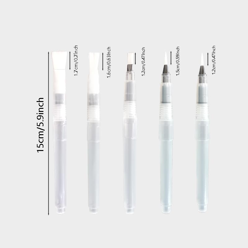5Pcs/Set Watercolor Brush Pen - Portable Water Brush Pens Easy Refill, Refillable, Washable Nylon Paint Brush, Perfect for Hobbyists, Beginners & Artists, Drawing Painting Art Supplies