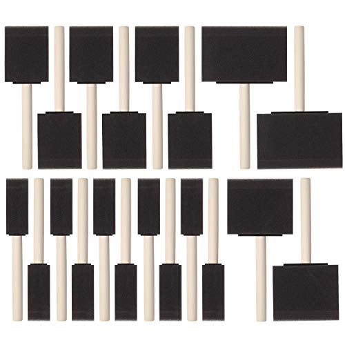 Bates- Foam Paint Brushes, 1”, 2”, 3" & 4”, 20 Pack, Wooden Handle | Sponge Brushes for Painting, Staining, Varnishes, Gluing and DIY Craft Projects on Wood, Metal & More - color: Black, size: 1”, 2”, 3" & 4”, 20 Pack