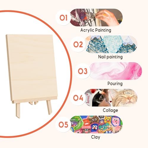 Unfinished Wood Canvas Panels for Painting, 8×10" Basswood Canvas- 1/2" Deep Cradle Board with Easel for Acrylic and Oil Painting, Pouring Art, Crafting - size: 8*10-1
