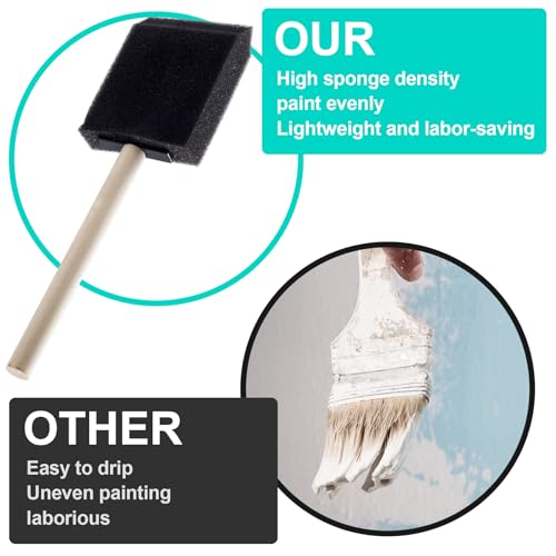 HINZIC 4 Pcs 4 Sizes Foam Paint Brushes, 1inch 2inch 3inch 4inch Wood Handle Sponge Brushes for Painting, Staining, Varnishes, and DIY Craft Projects