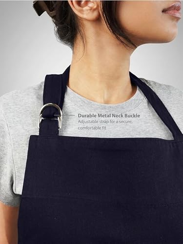 100% Cotton Kitchen Apron with 2 Pockets – Adjustable Chef Apron for Cooking Baking BBQ – Unisex Apron - color: Navy, size: Standard