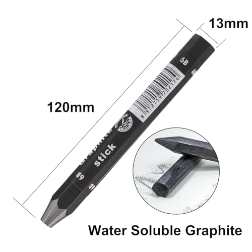 Graphite Sticks for Drawing- Water Soluble -Soft 4B 6B 10B, Artist Graphite Sticks Pencil Set for Sketching, Shading, Pack of 3 Pcs