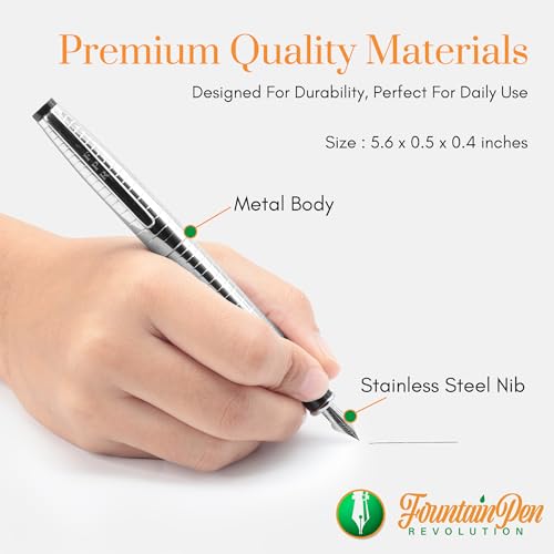 FPR Ambassador Ultra Flex Nib Fountain Pen Set, Chiseled Chrome - Refillable Pen w/Cartridges & Converter - Calligraphy Pens for Writing, Journaling & Gifting - Luxury Pens For Smooth Strokes - color: Chiseled Chrome