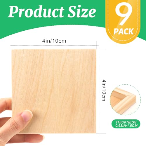 ESRICH 4x4 Inch Wood Panels, 9 Pack Square Craft Wood Canvas Boards, Blank Unfinished Wooden Art Board for DIY Art Creations Such as Painting, Acrylic Pouring, Resin, Burning, Collage, etc. - size: 4IN-9Pack
