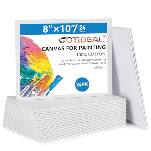 GOTIDEAL Canvas Boards for Painting, 8x10 inch Set of 24, Gesso Primed White Canvases for Painting - 100% Cotton Art Supplies Canvas for Acrylic Paint, Pouring, Oil Paint - size: 8x10 inch