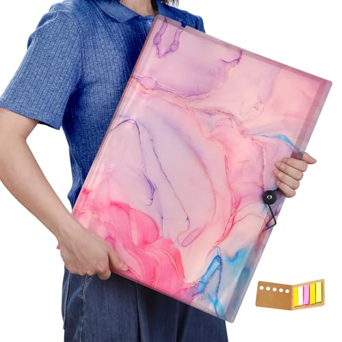 Qunrwe A3 Art Portfolios Case 40 Pages,Marble Pink Diamond Painting Storage Book,Pocket Protector with Index Sticker,11.8 x 16.5 inch Clear Sheet Presentation Portfolio Folder for Artwork,Report,Photo - color: Marble Pink-40 Sleeves