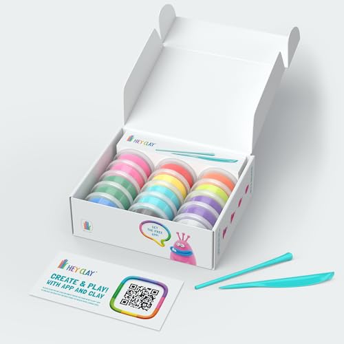 HEY CLAY Set - Colourful Modeling Air Dry Clay Kit for Kids 15 cans and Sculpting Tools with Fun Interactive Instructions App - Children 3+ (Monsters) - style: Monsters