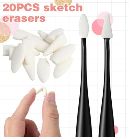 27 Pcs Blending Stumps, Blending Sticks for Drawing & Paper Erasing Pen for Drawing with 2 Sizes 40 Replacement Sponge Wipes (Highlighting, Shadowing, Correcting)