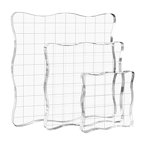 Briartw Clear Acrylic Stamp Block Kit With Grid Lines,3 Pieces Acrylic Stamp Block Clear Stamping Tools Set with Grid Lines for Scrapbooking Crafts Card Making,scalloped Edges for Comfortable Gripping - color: 3 Pcs Square Scalloped Edge