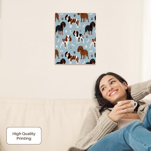3dRose Cavalier King Charles Spaniel Pattern Blue Museum Grade Canvas Wrap 11x14 - size: 11"L x 14"W