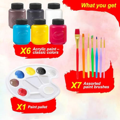 Acrylic Paint Set for Kids Includes 6 Acrylic Paints, Painting Canvas, 7 Paintbrushes, Paint Pallet, Arts and Crafts for Kids Canvas Painting Supplies Gifting Bundle - style: Acrylic Paint