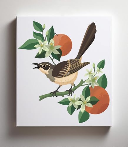 CraftLab Painting Kit - Paint by Numbers for Adults, Acrylic, Canvas, Brushes, Mockingbird & Orange Blossoms - color: Mockingbird & Orange Blossoms