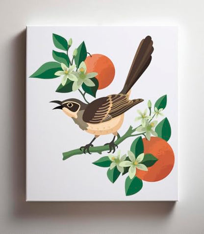 CraftLab Painting Kit - Paint by Numbers for Adults, Acrylic, Canvas, Brushes, Mockingbird & Orange Blossoms - color: Mockingbird & Orange Blossoms