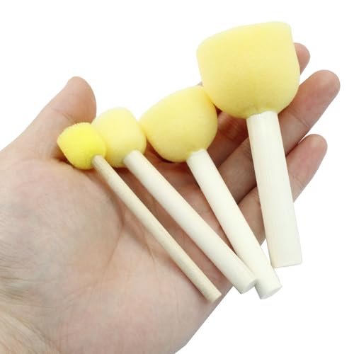 20 Pcs Round Sponge Brush Paint Set 4 Assorted Sizes Foam Sponge Wood Handle Paint Brush Set for Painting Crafts, DIY Painting Tools(4 Sizes) - style: 5 * 4Sizes