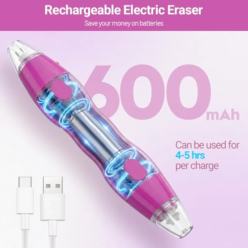 AFMAT Electric Eraser, with 140 Eraser Refills, Rechargeable Pencil Erasers for Artists, Electric Erasers for Drafting, Drawing, Painting, Sketching, Architectural Plans, Detailer Tool EE25(Rose Red) - color: Rose Red